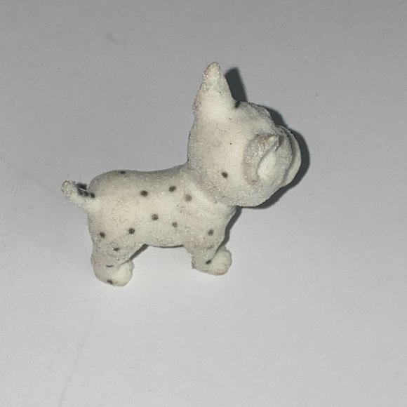 Pretend Play Velvety Flocked Miniature White Dog With Spots Pointed Ears Toy - Picture 5 of 9